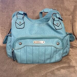 STRADA Turqouise Pebbled Faux Leather Handbag with Matching Wallet